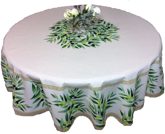 100% Cotton-68" Cream Olive Provencal Round Tablecloth