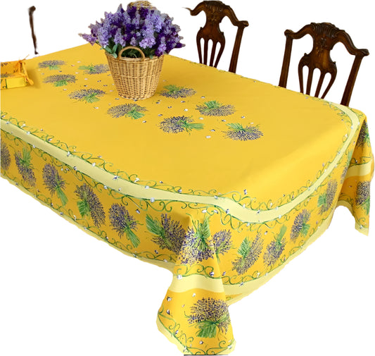 Cotton Yellow Lavender Oval & Rectoval Tablecloth