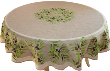 100% Cotton-68" Taupe Olive Provencal Round Tablecloth