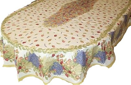 100% Cotton Roses & Lavender Oval Tablecloth 40% Off