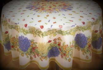 OILCLOTH-68" Coated Roses & Lavender Round Tablecloth 50% Off With a Light Stain