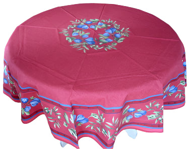 68" Cotton Red Fig & Olive Round Tablecloth