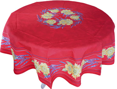 68" Cotton Red Sunflower Lavender Round Tablecloth