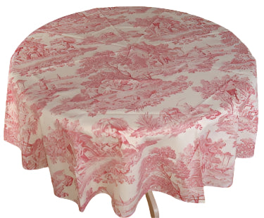 68" Cotton Red Toile De Jouy Round Tablecloth