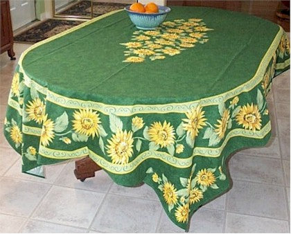 Cotton Green Sunflower Oval Or Rectoval Shape Tablecloth
