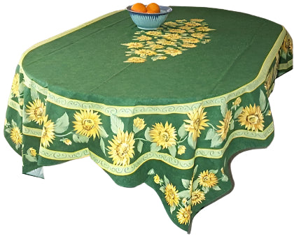 Cotton Green Sunflower Oval Or Rectoval Shape Tablecloth