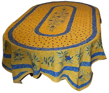 Cotton Yellow Cigale Oval & Rectoval Tablecloth