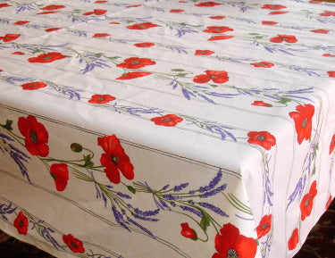 100% Cotton White Poppies Square/Rectangular Tablecloth