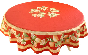 68" Cotton Red Lemon Round Tablecloth