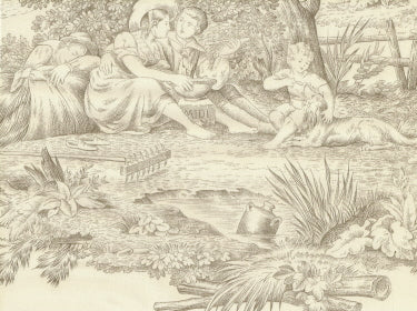 Fabric Sample in Taupe Toile De Jouy $0.79 each