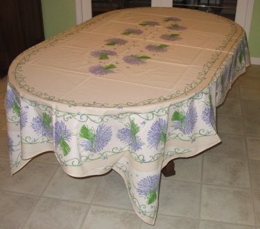 Cotton Cream Lavender Oval & Rectoval Tablecloth