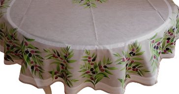 Cotton Taupe Olive Provencal Oval & Rectoval Tablecloth