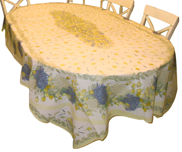 Cotton Yellow Rose & Lavender Oval & Rectoval Tablecloth