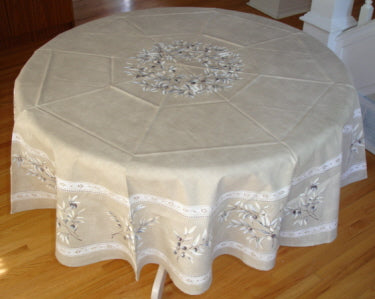 68" Cotton Taupe Olive & Cigale Round Tablecloth