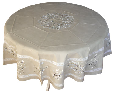 68" Cotton Taupe Olive & Cigale Round Tablecloth