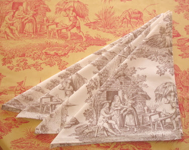 100% Cotton-68" Taupe Toile De Jouy Round Tablecloth