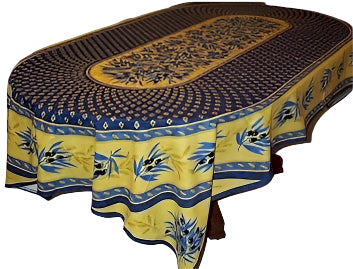 Cotton Blue Wheat Oval & Rectoval Tablecloth