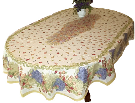 100% Cotton-Rose & Lavender Oval & Rectoval Tablecloth