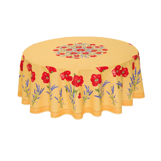100% Cotton-68" Yellow Poppies Round Tablecloth