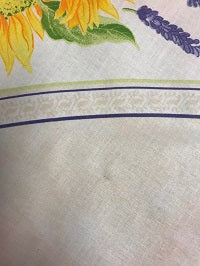 OILCLOTH-68" Coated Cream Sunflower Round Tablecloth 40% Off With a Slight Flaw