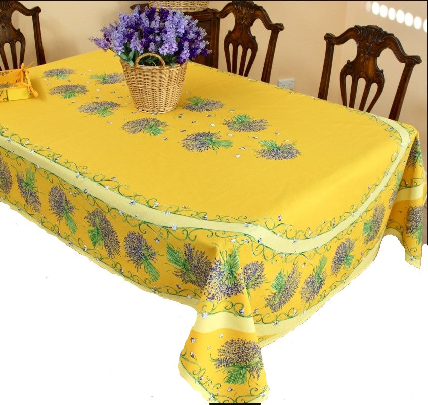 OILCLOTH-Coated Yellow Lavender Oval & Rectoval Tablecloth 96" x 60" 40% off With a Slight Flaw