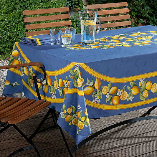 Cotton Blue Lemon Oval & Rectoval Tablecloth