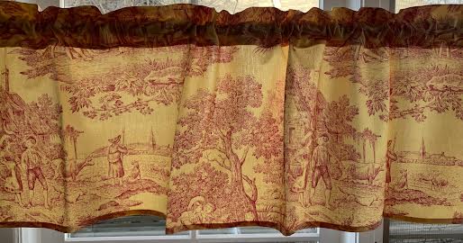 Unlined Valance Yellow Red Toile De Jouy Motif Fabric