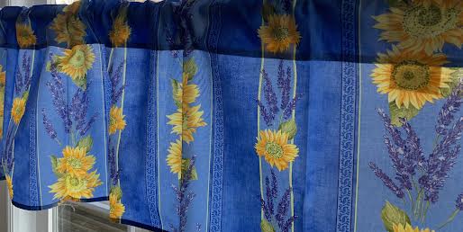 Unlined Valance Blue Sunflower Motif Fabric