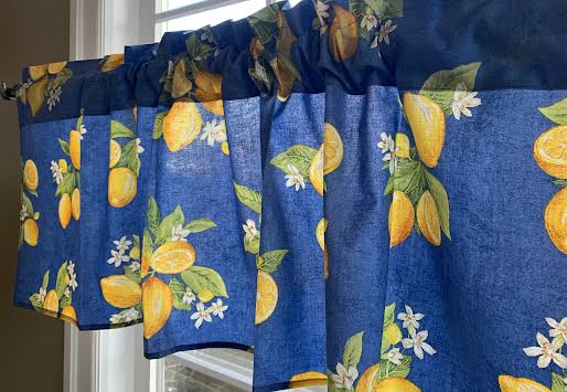 Unlined Valance Blue Lemon Motif Fabric