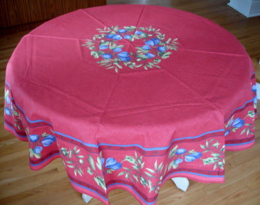 68" Cotton Red Fig & Olive Round Tablecloth