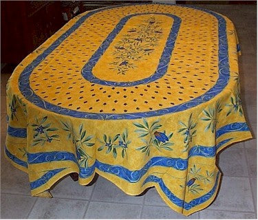 Cotton Yellow Cigale Oval & Rectoval Tablecloth
