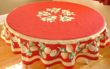 68" Cotton Red Lemon Round Tablecloth