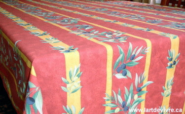 100% Cotton Brick Red Olive Provencal Square/Rectangular Tablecloth