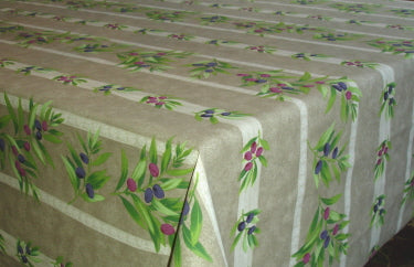 Cotton Taupe Olive Provencal Square/Rectangular Tablecloth