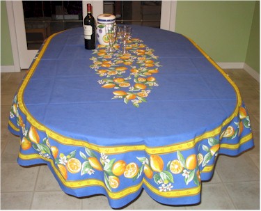 Cotton Blue Lemon Oval & Rectoval Tablecloth