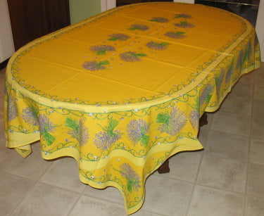 OILCLOTH-Coated Yellow Lavender Oval & Rectoval Tablecloth 96" x 60" 40% off With a Slight Flaw