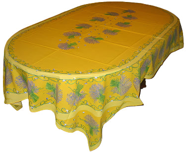 OILCLOTH-Coated Yellow Lavender Oval & Rectoval Tablecloth 96" x 60" 40% off With a Slight Flaw