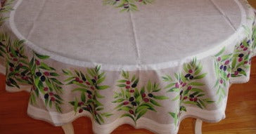Cotton Taupe Olive Provencal Oval & Rectoval Tablecloth