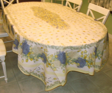 Cotton Yellow Rose & Lavender Oval & Rectoval Tablecloth