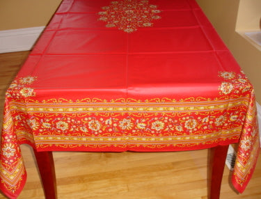 OILCLOTH-Coated Red Occitane Rectangular Tablecloth 96" x 60" 40% off With a Slight Flaw
