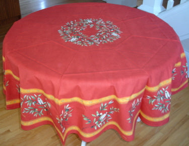 68" Cotton Brick Red Olive & Cigale Round Tablecloth