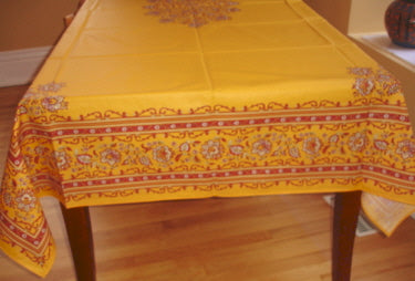OILCLOTH-Coated Red/Yellow Occitane Rectangular Tablecloth 96" x 60" 40% off With a Slight Flaw