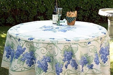 68" Cotton Cream Grape Round Tablecloth