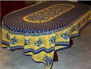 Cotton Blue Wheat Oval & Rectoval Tablecloth