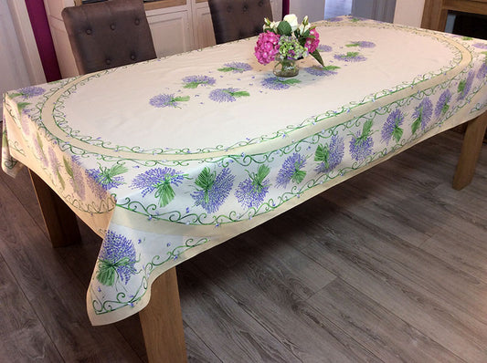 Cotton Cream Lavender Oval & Rectoval Tablecloth