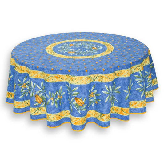68" Cotton Blue Cigale Round Tablecloth